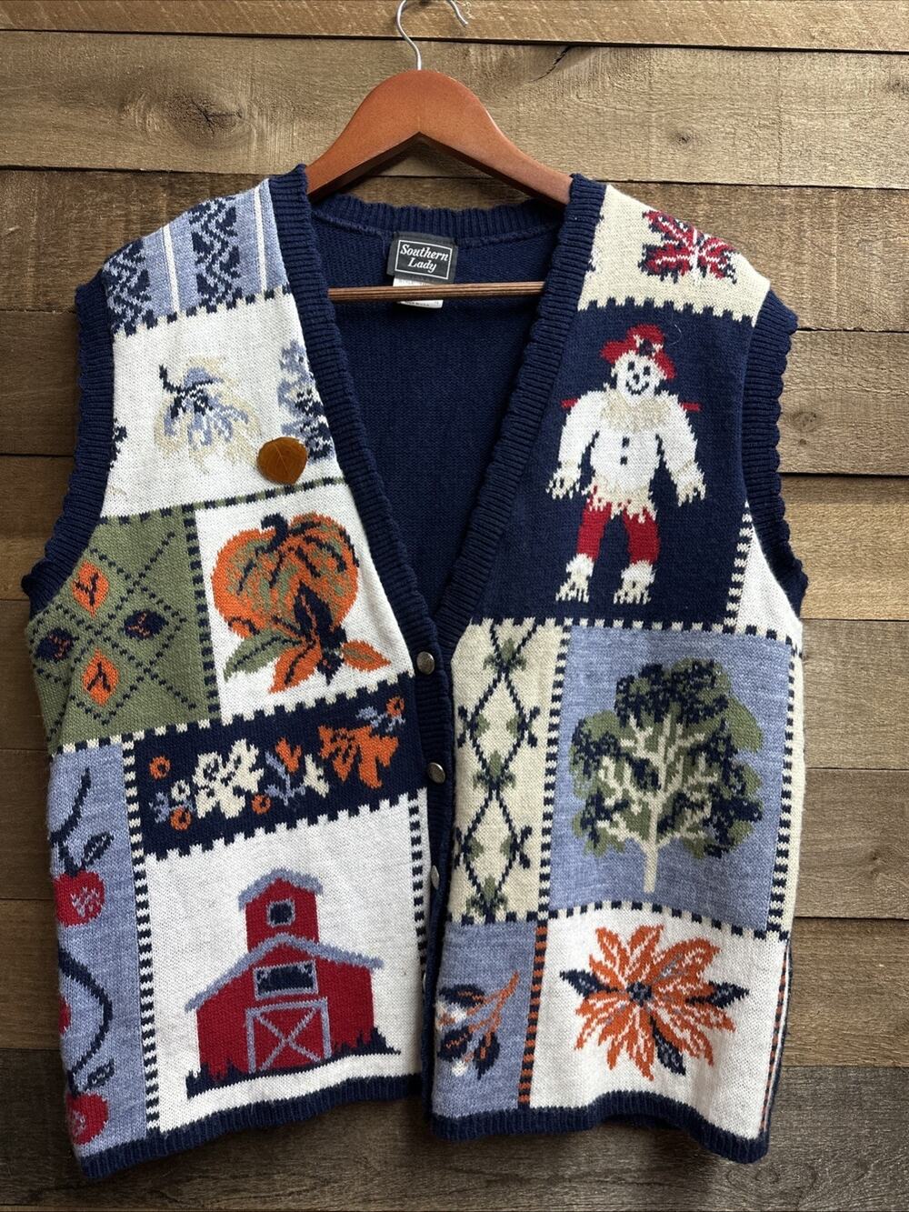 Vintage Southern Lady Thanksgiving Fall Halloween Sweater Vest Sz L